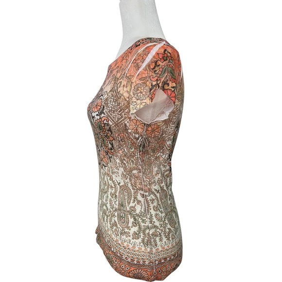 Y2K Semi-Sheer Boho Short Sleeve Top Medium - Picture 2 of 4